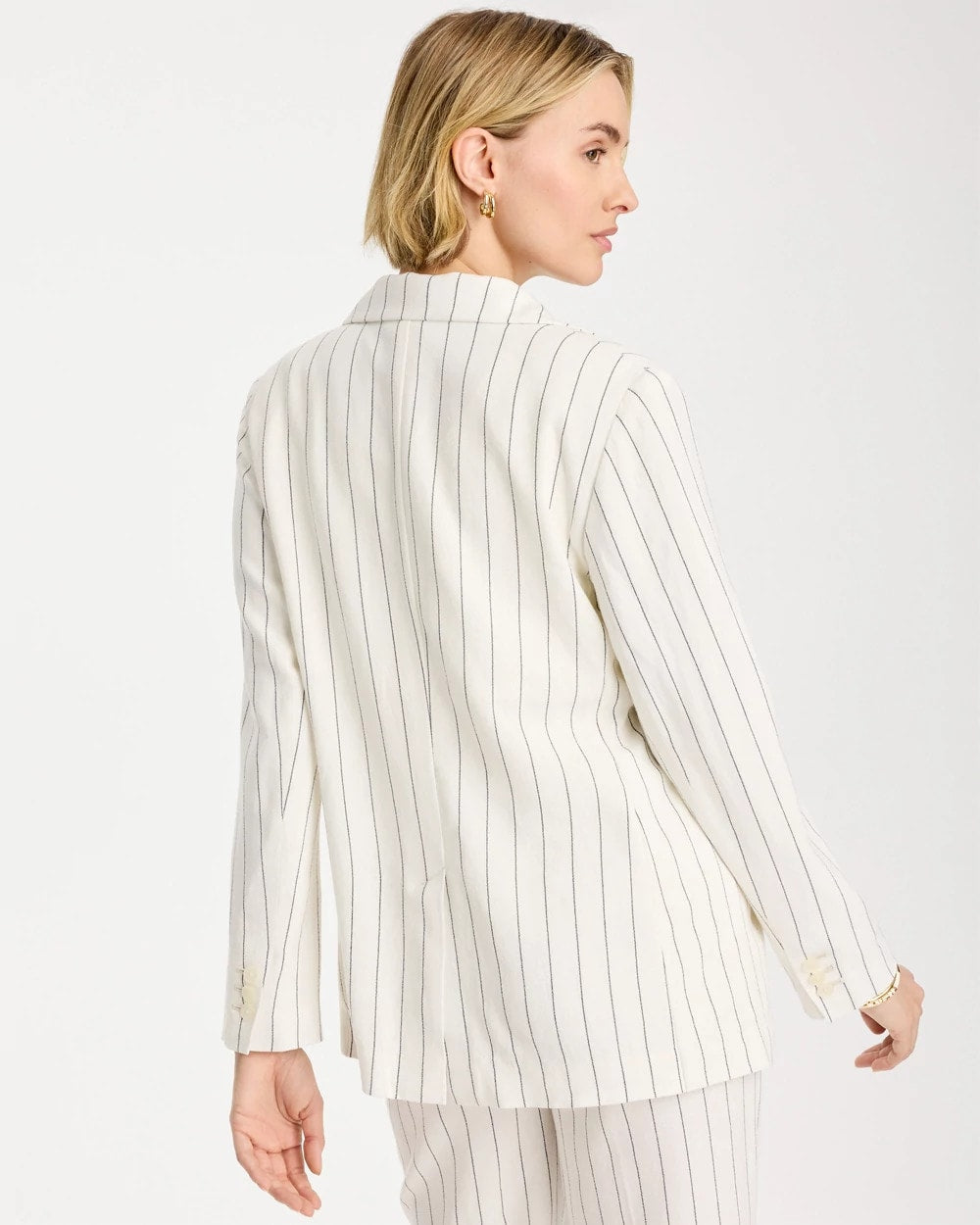 Chico's | Linen-Blend Striped Boyfriend Blazer/ Ecru