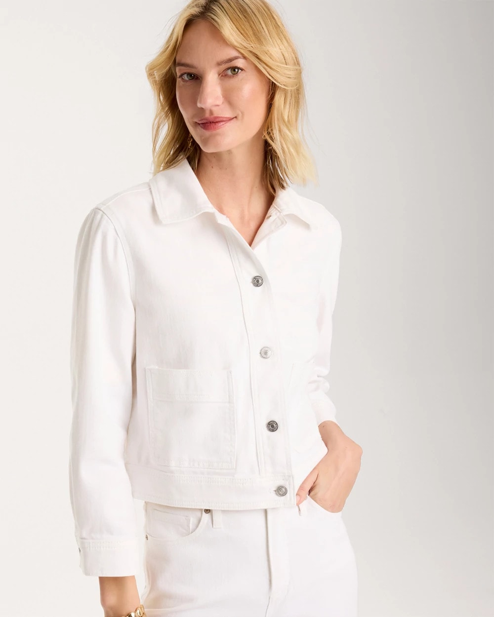 Chico's | Cropped Denim Trucker Jacket/ Alabaster