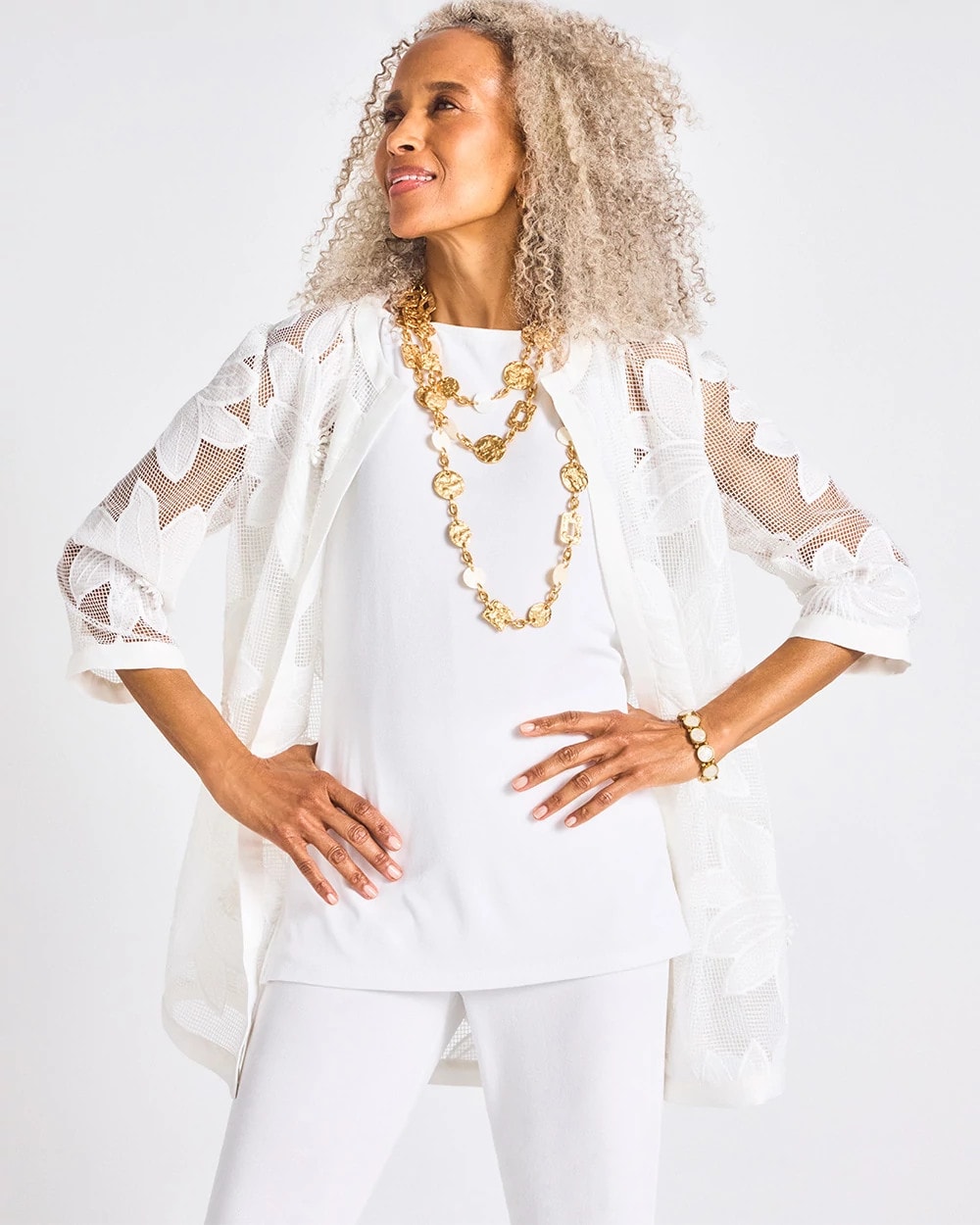 Chico's | Travelers™ Collection Floral Applique Jacket/ Travelers Winter Drift