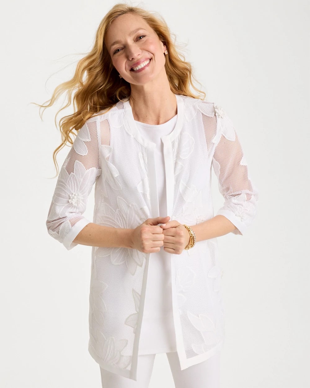 Chico's | Travelers™ Collection Floral Applique Jacket/ Travelers Winter Drift