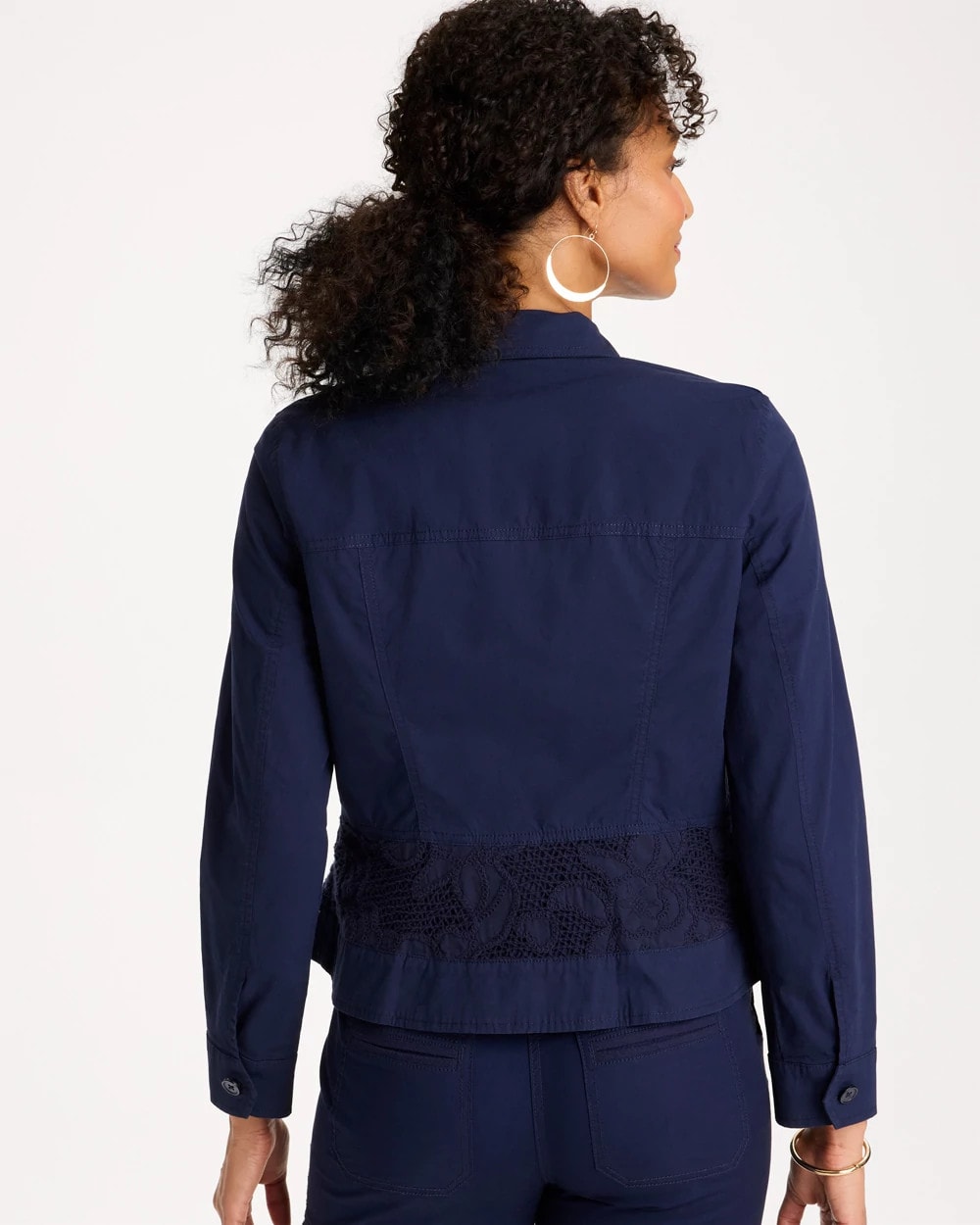 Chico's | Poplin Cotton Lace Peplum Jacket/ Passport Blue