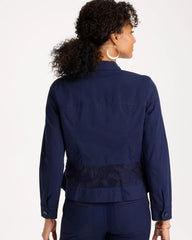 Chico's | Poplin Cotton Lace Peplum Jacket/ Passport Blue
