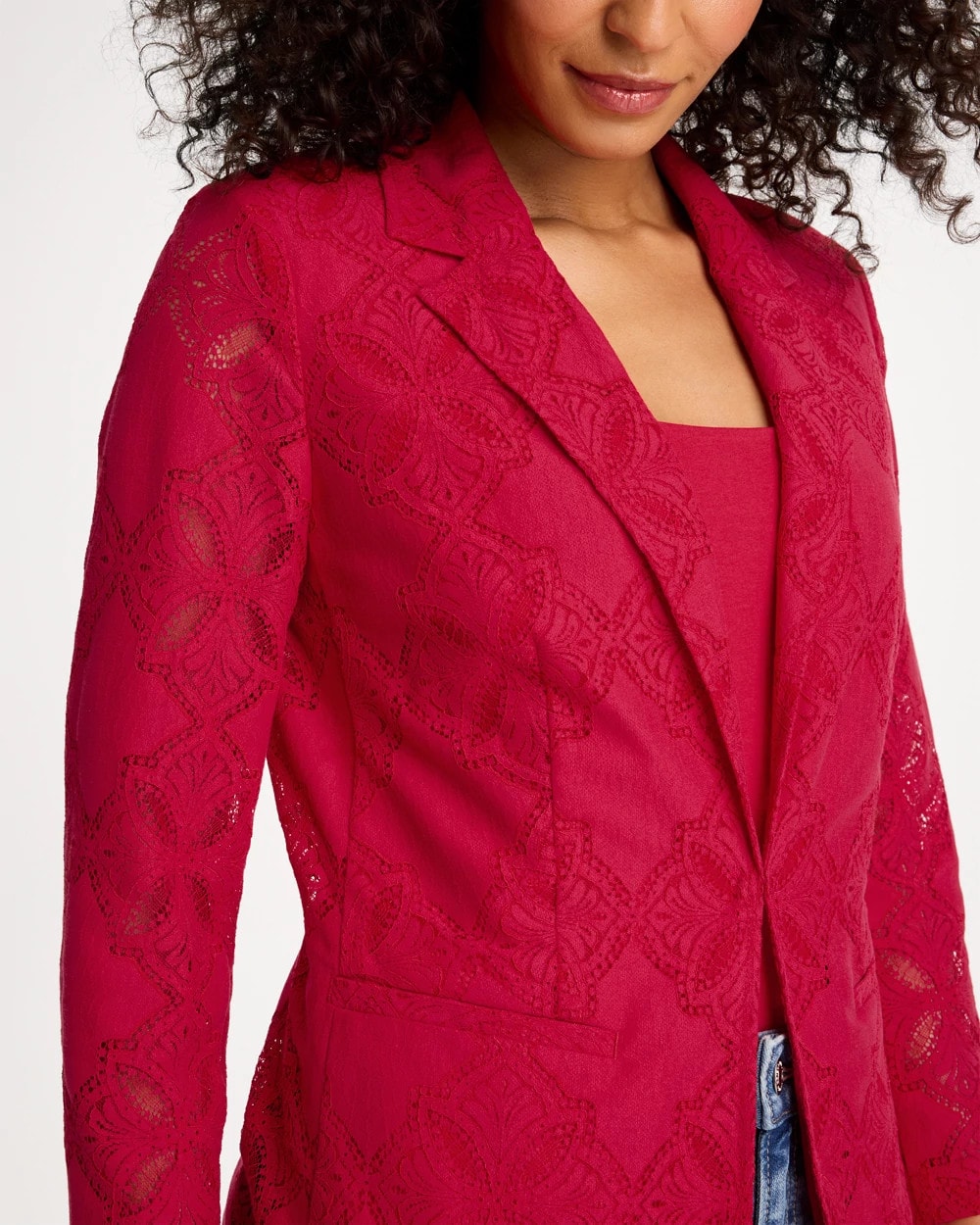 Chico's | Lace Cutwork Blazer/ Cherry Lush
