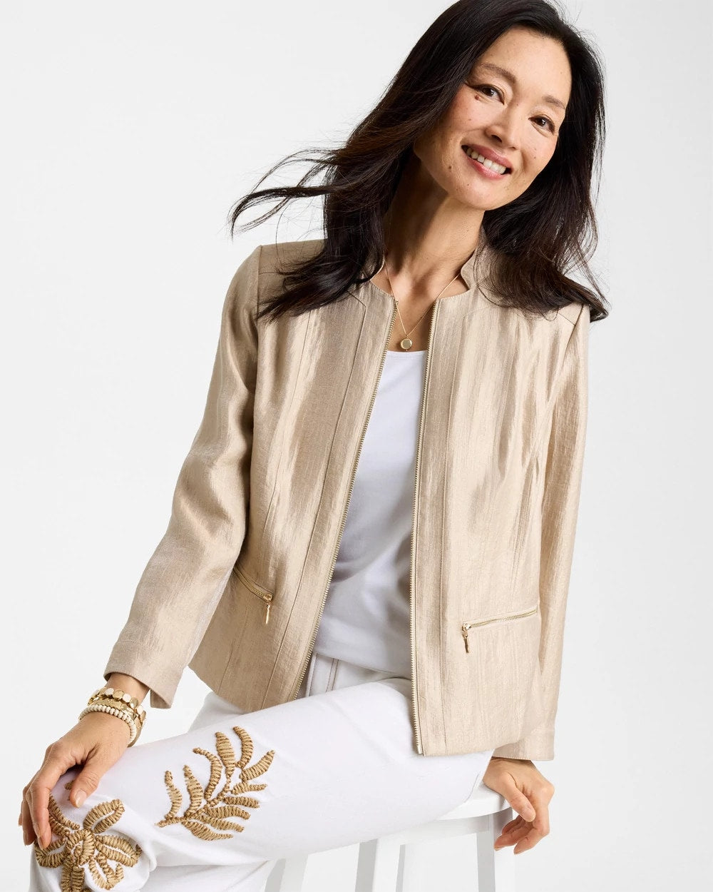 Chico's | Sheen Stand Collar Jacket/ Khaki