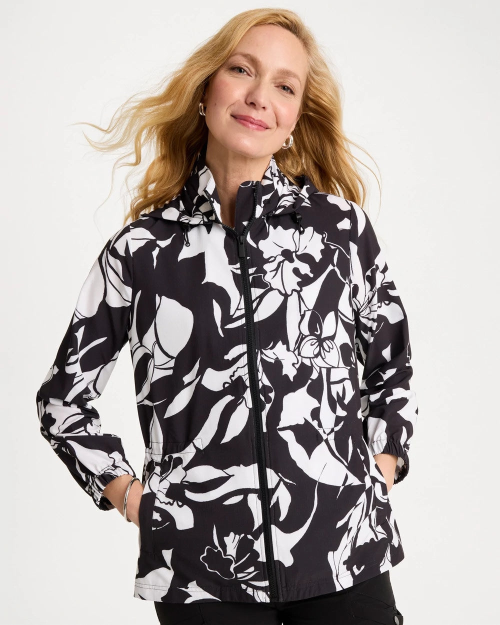 Chico's | Zenergy® Ripstop Floral Nights Anorak Jacket/ Black