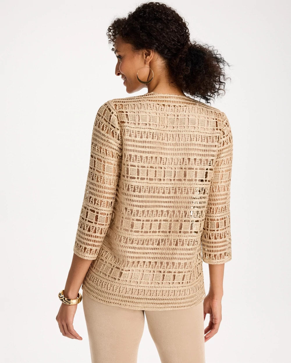 Chico's | Travelers™ Metallic Crochet Cardigan/ Gold