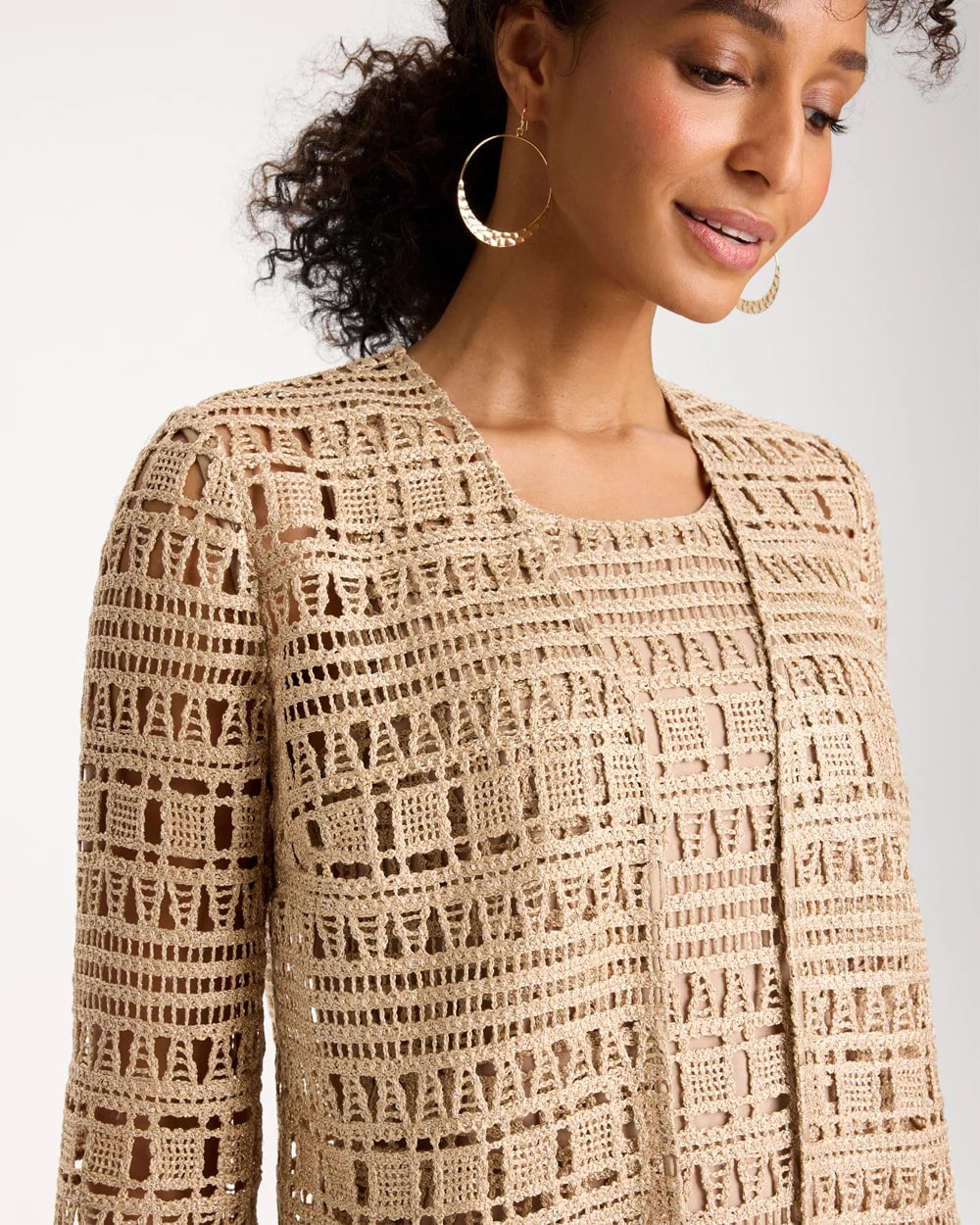 Chico's | Travelers™ Metallic Crochet Cardigan/ Gold
