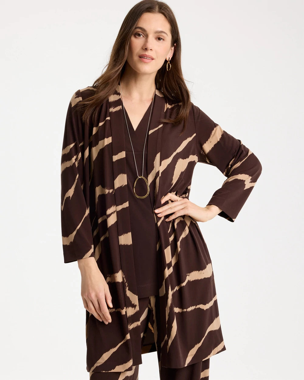 Chico's | Travelers™ Knit Animal Print Duster Cardigan/ Cocoa Bean