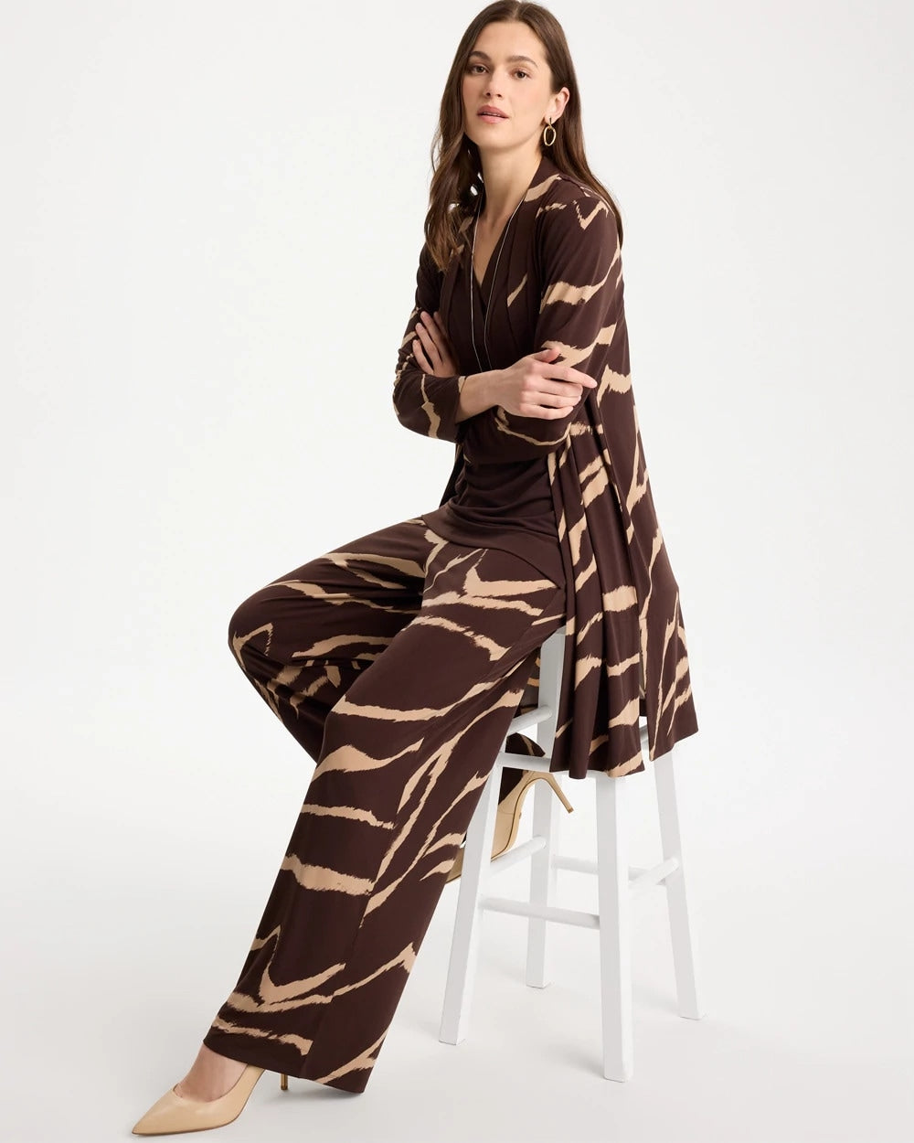 Chico's | Travelers™ Knit Animal Print Duster Cardigan/ Cocoa Bean
