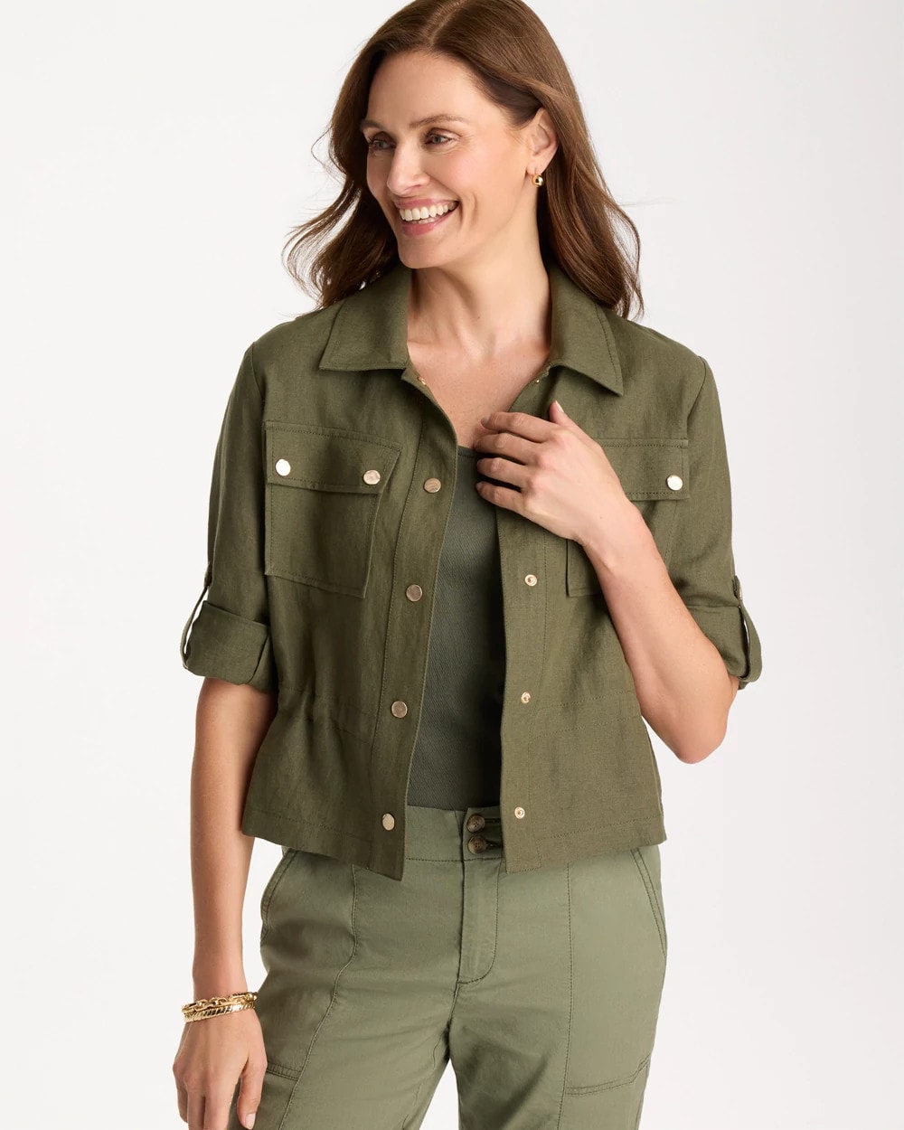 Chico's | Linen Cargo Jacket/ Olive