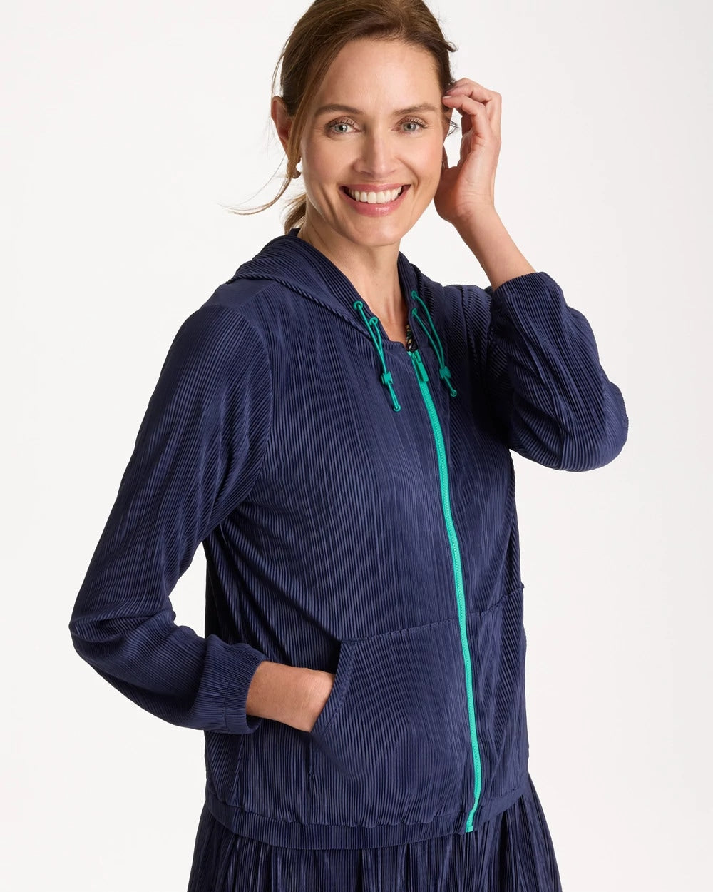 Chico's | Zenergy® Micro Plisse Hooded Jacket/ Passport Blue