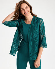 Chico's | Travelers™ Collection Palm Frond Sheer Jacket/ Jade Glow