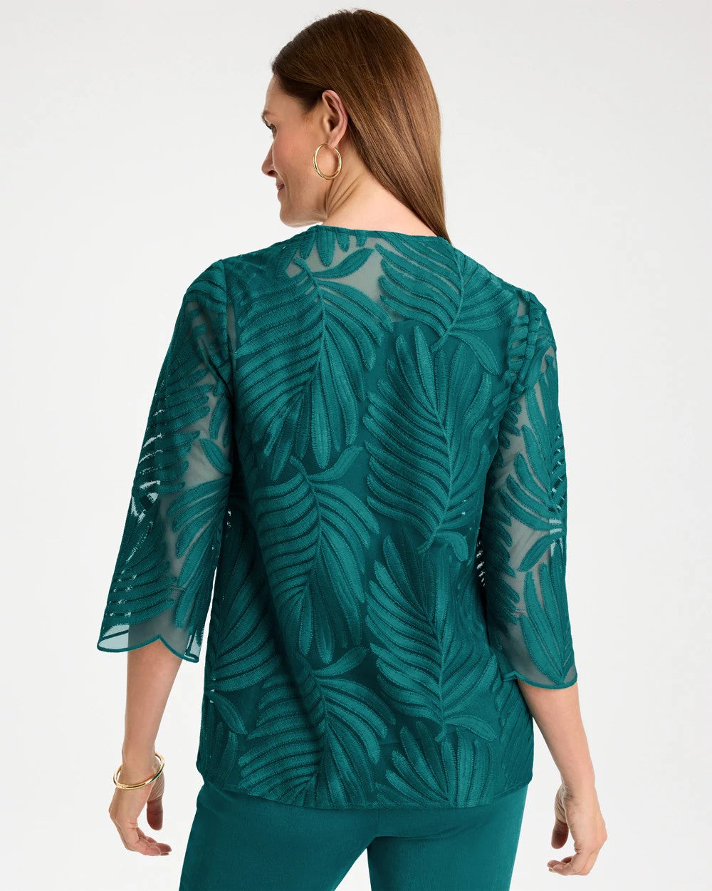 Chico's | Travelers™ Collection Palm Frond Sheer Jacket/ Jade Glow