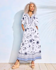 Chico's | Slub Flutter-Sleeve Vacation Dress/ Passport Blue