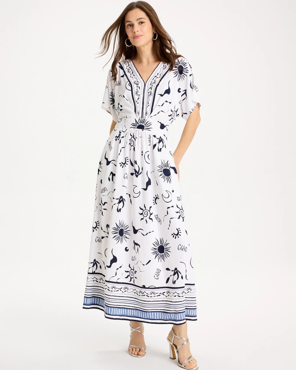 Chico's | Slub Flutter-Sleeve Vacation Dress/ Passport Blue