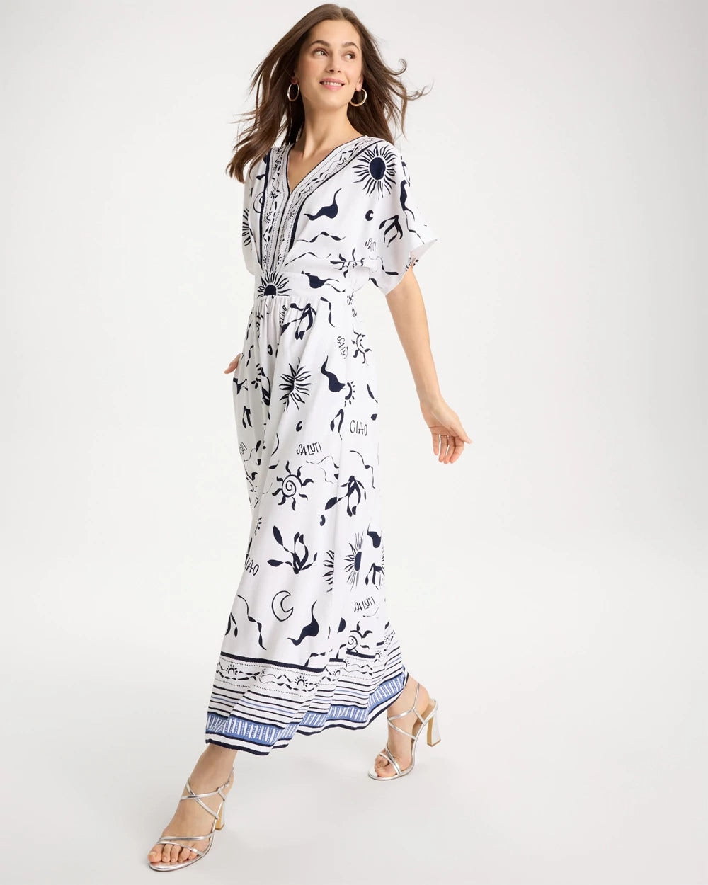 Chico's | Slub Flutter-Sleeve Vacation Dress/ Passport Blue