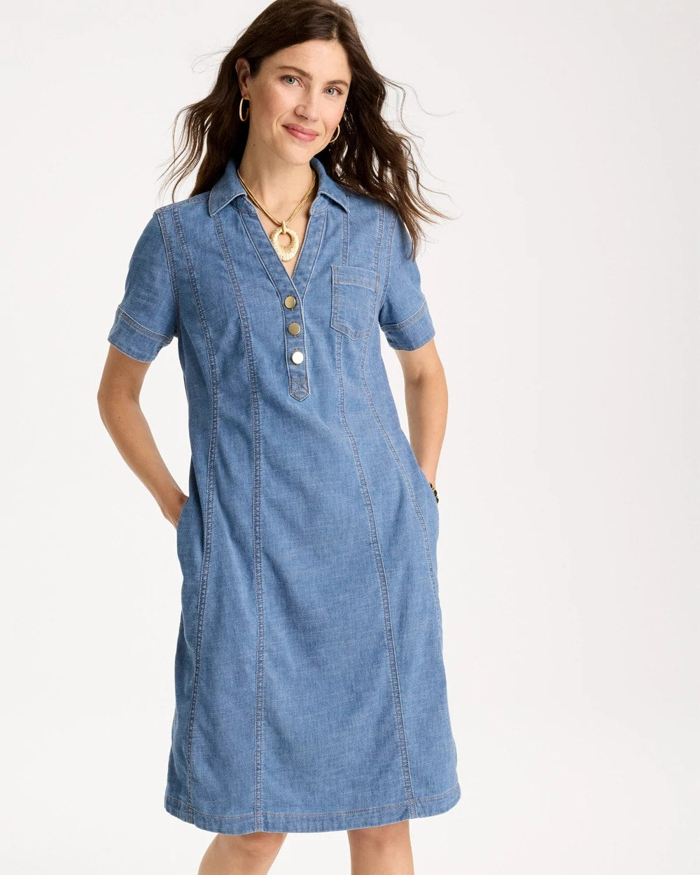 Chico's | Soft-Stretch Hemp Denim Shirtdress/ Palm Isle Indigo