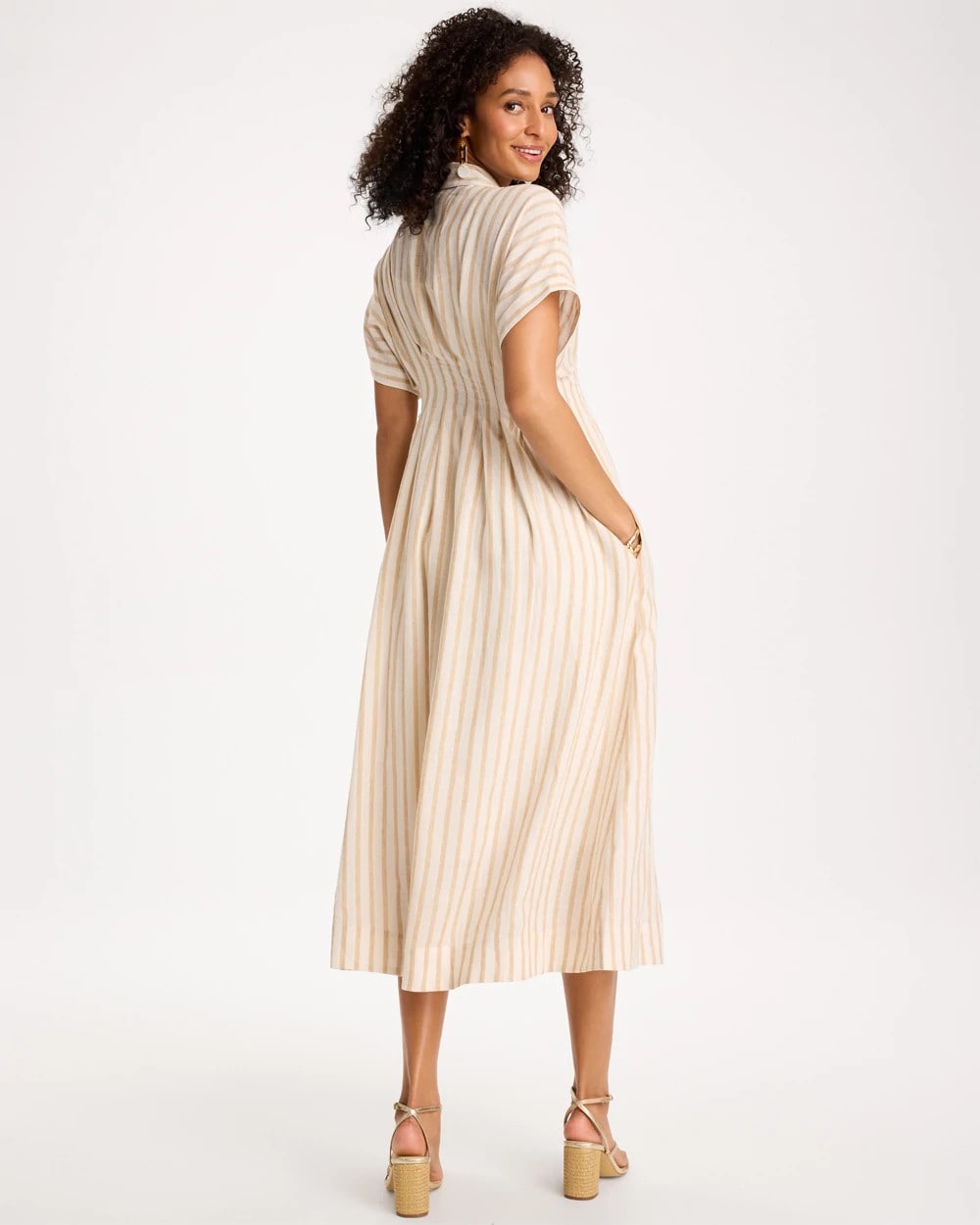 Chico's | Linen-Blend Metallic Striped Dress/ Alabaster