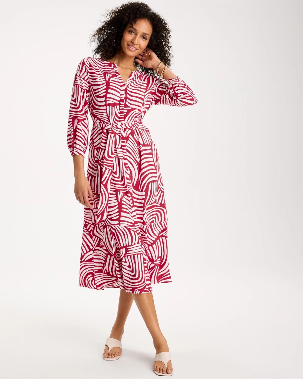 Chico's | Printed Midi Shirt Dress/ Cherry Lush