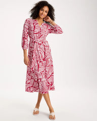 Chico's | Printed Midi Shirt Dress/ Cherry Lush