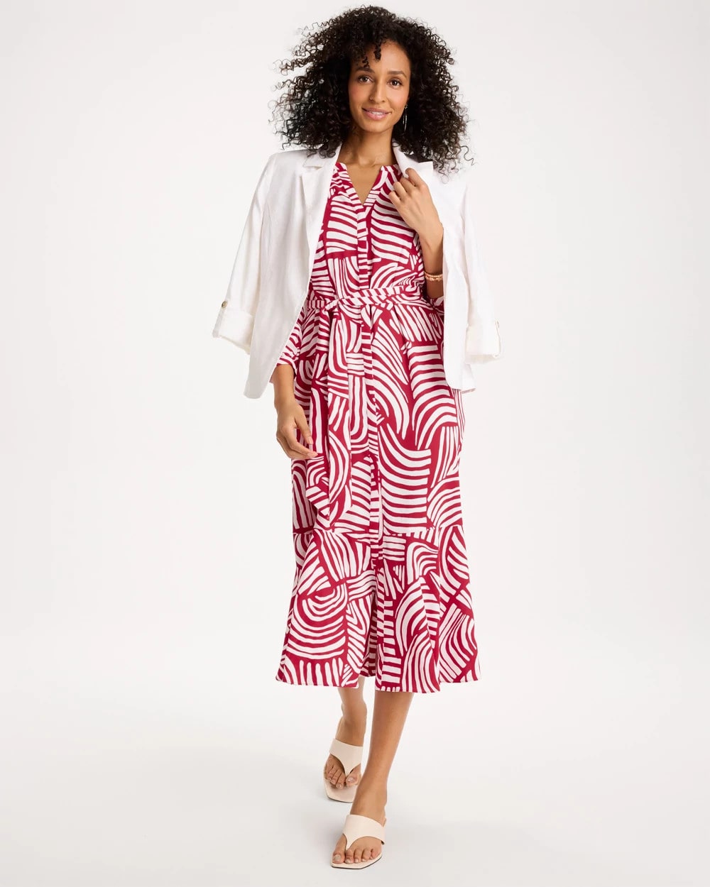 Chico's | Printed Midi Shirt Dress/ Cherry Lush