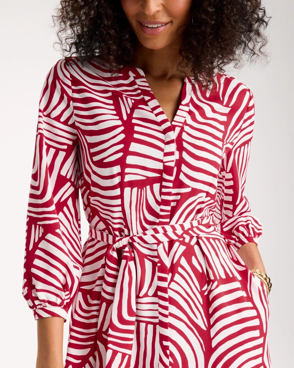Chico's | Printed Midi Shirt Dress/ Cherry Lush