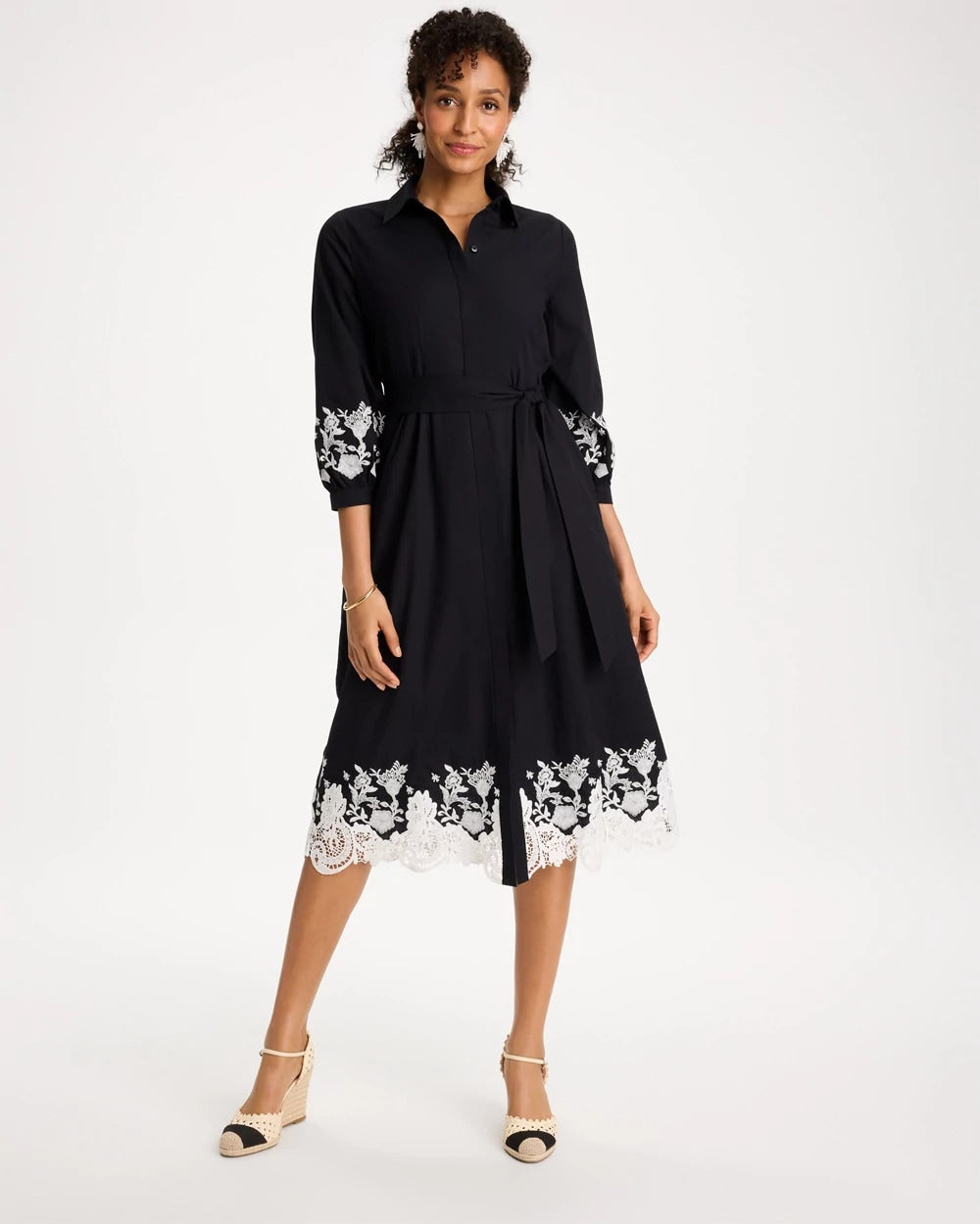 Chico's | Cotton Lace Trim Shirtdress/ Black
