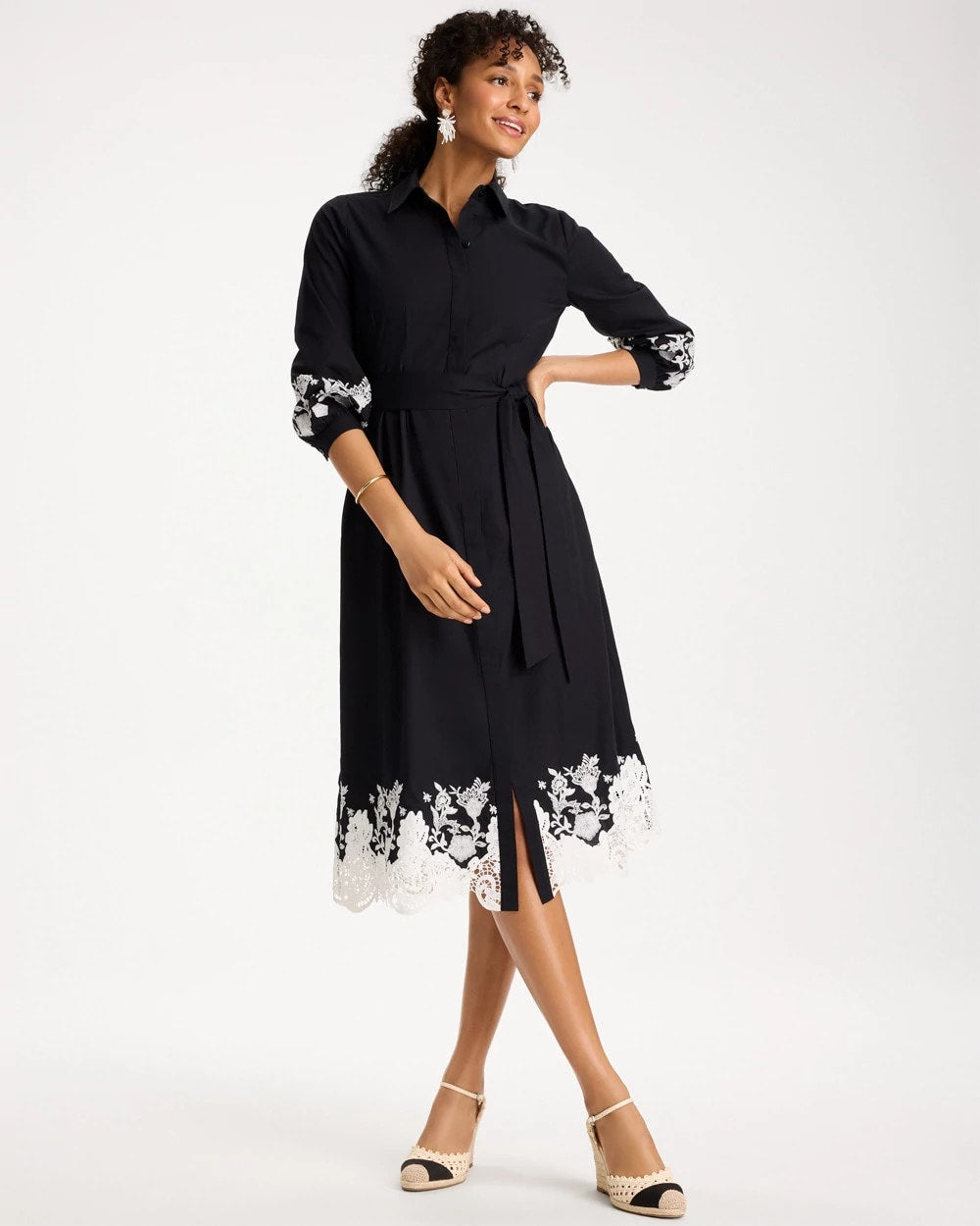 Chico's | Cotton Lace Trim Shirtdress/ Black