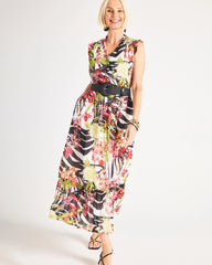 Chico's | Crinkle Chiffon Animal Print Dress/ Black