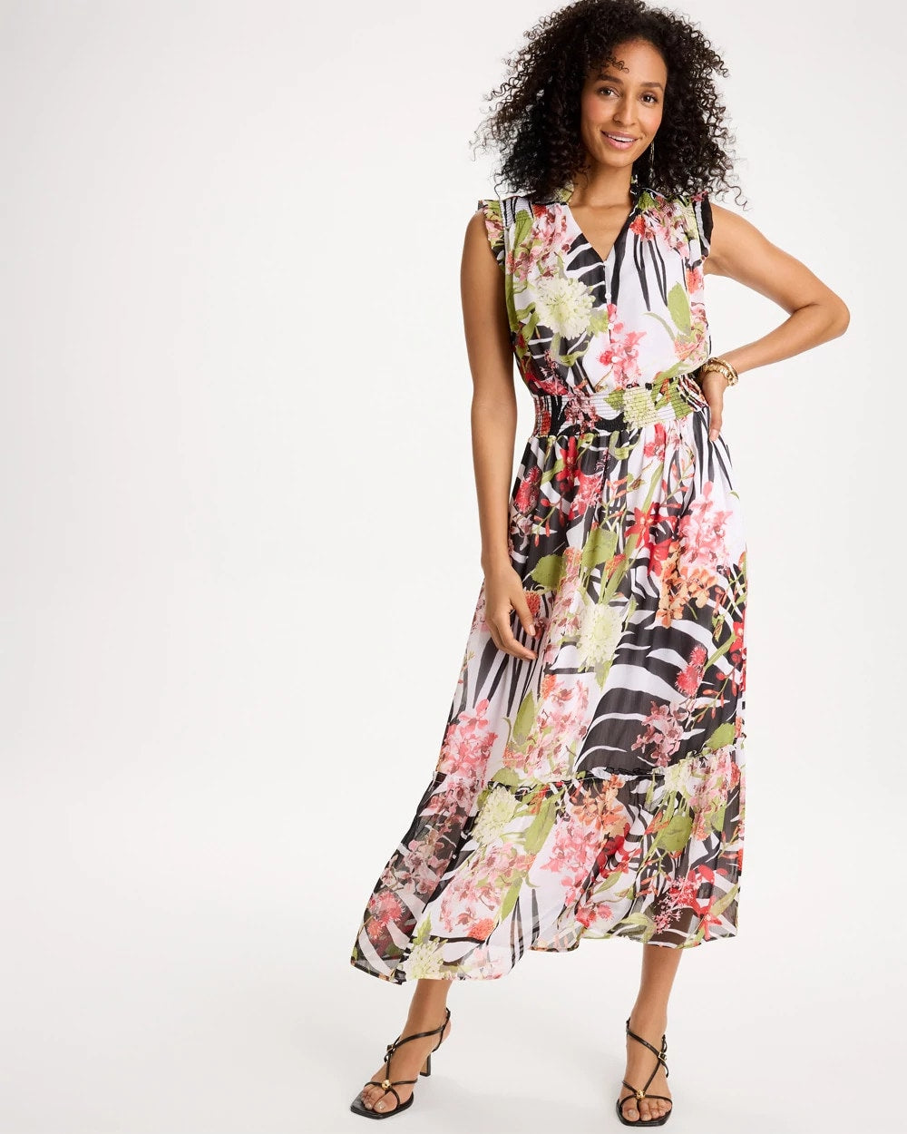 Chico's | Crinkle Chiffon Animal Print Dress/ Black