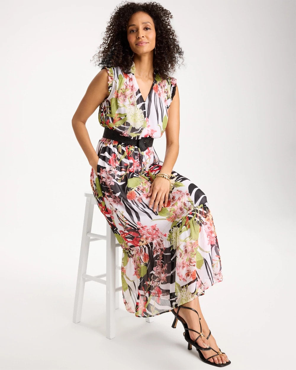 Chico's | Crinkle Chiffon Animal Print Dress/ Black