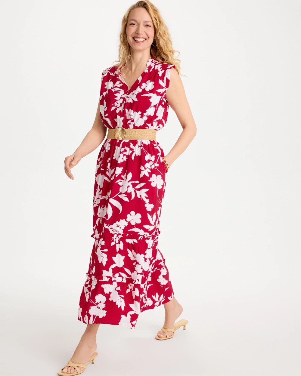 Chico's | Smocked Floral Maxi Dress/ Cherry Lush
