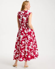 Chico's | Smocked Floral Maxi Dress/ Cherry Lush