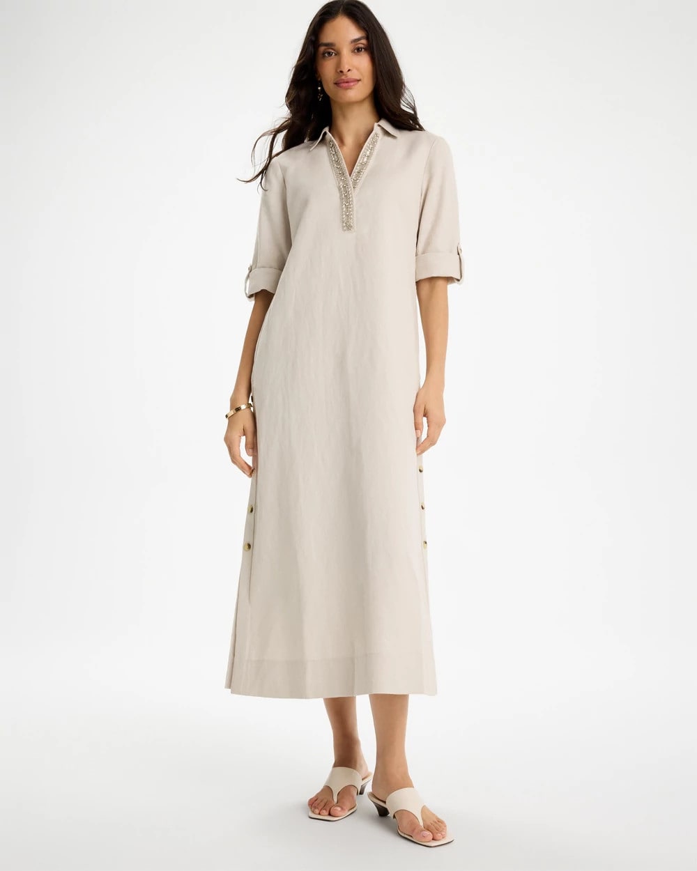 Chico's | Embellished Linen Dress/ River Rock