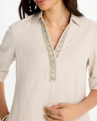 Chico's | Embellished Linen Dress/ River Rock
