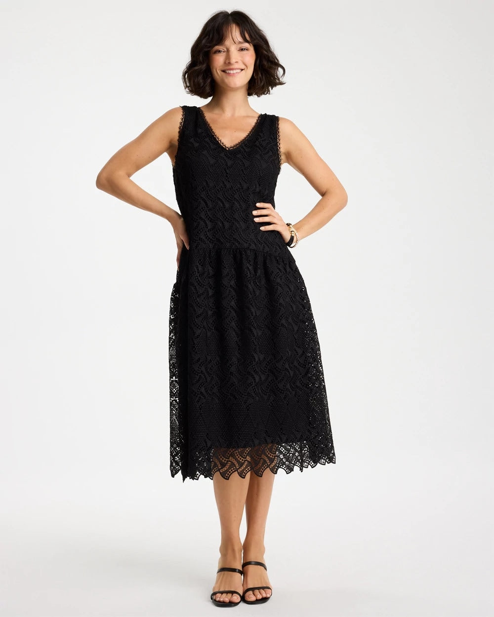 Chico's | Embroidered Lace Sleeveless Dress/ Black