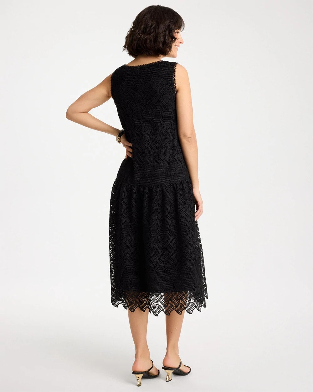 Chico's | Embroidered Lace Sleeveless Dress/ Black