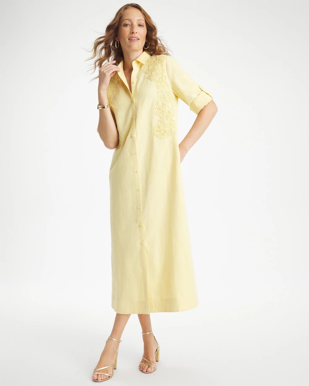 Chico's | Embellished Linen-Cotton Shirtdress/ Golden Haze