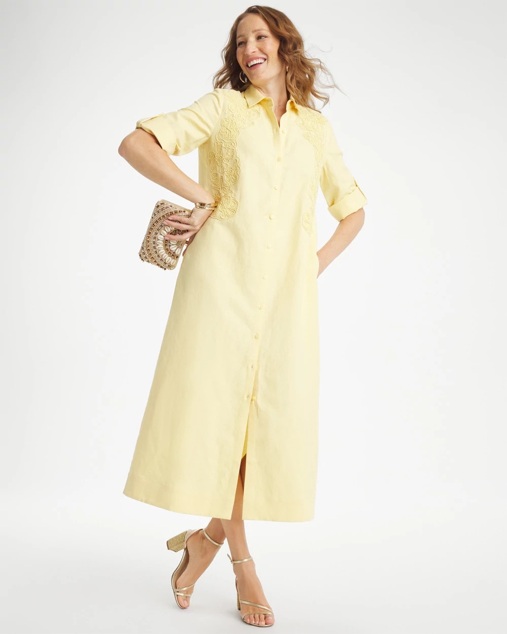 Chico's | Embellished Linen-Cotton Shirtdress/ Golden Haze