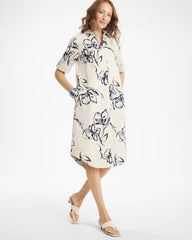 Chico's | Printed Linen-Cotton Shirtdress/ Passport Blue