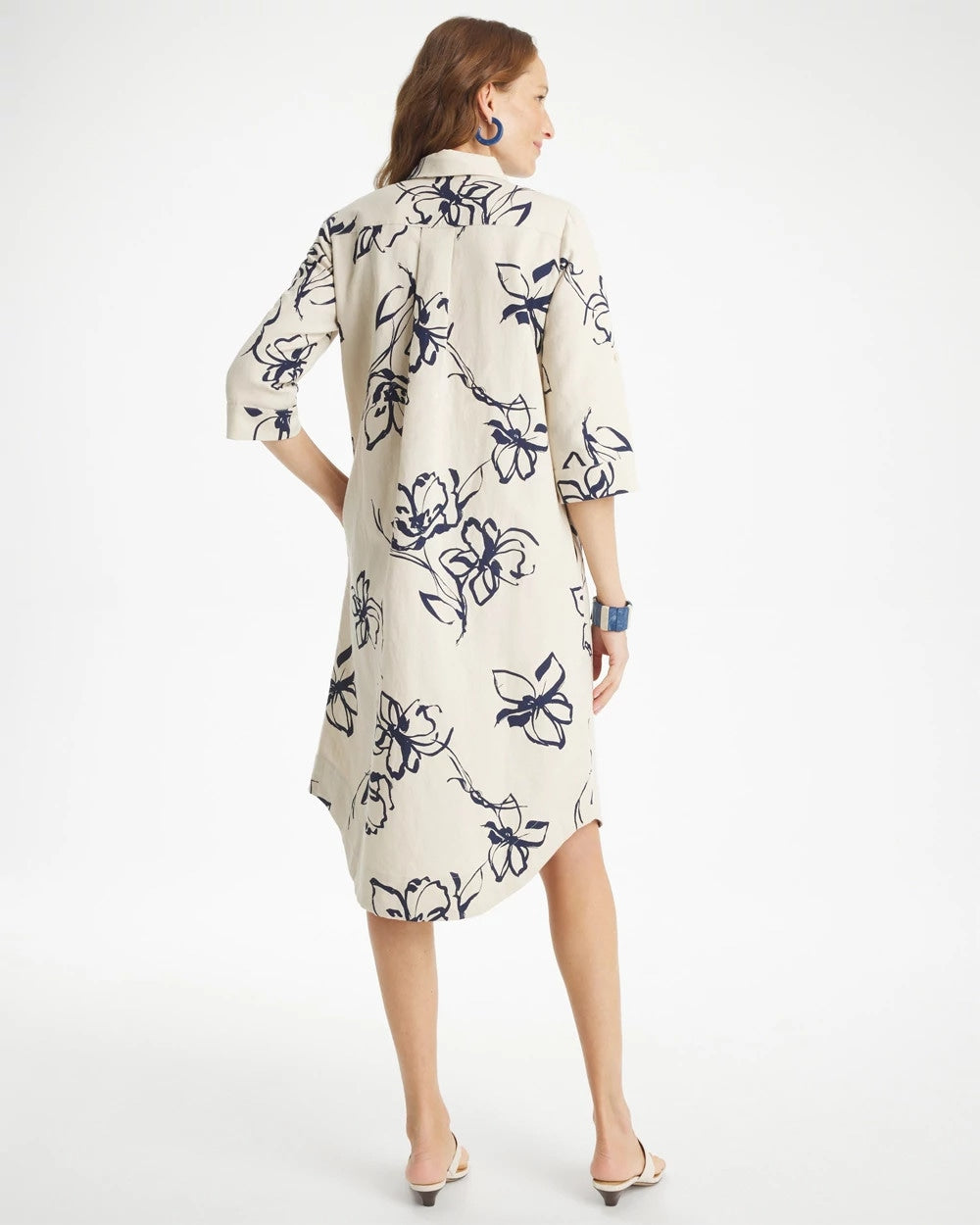 Chico's | Printed Linen-Cotton Shirtdress/ Passport Blue