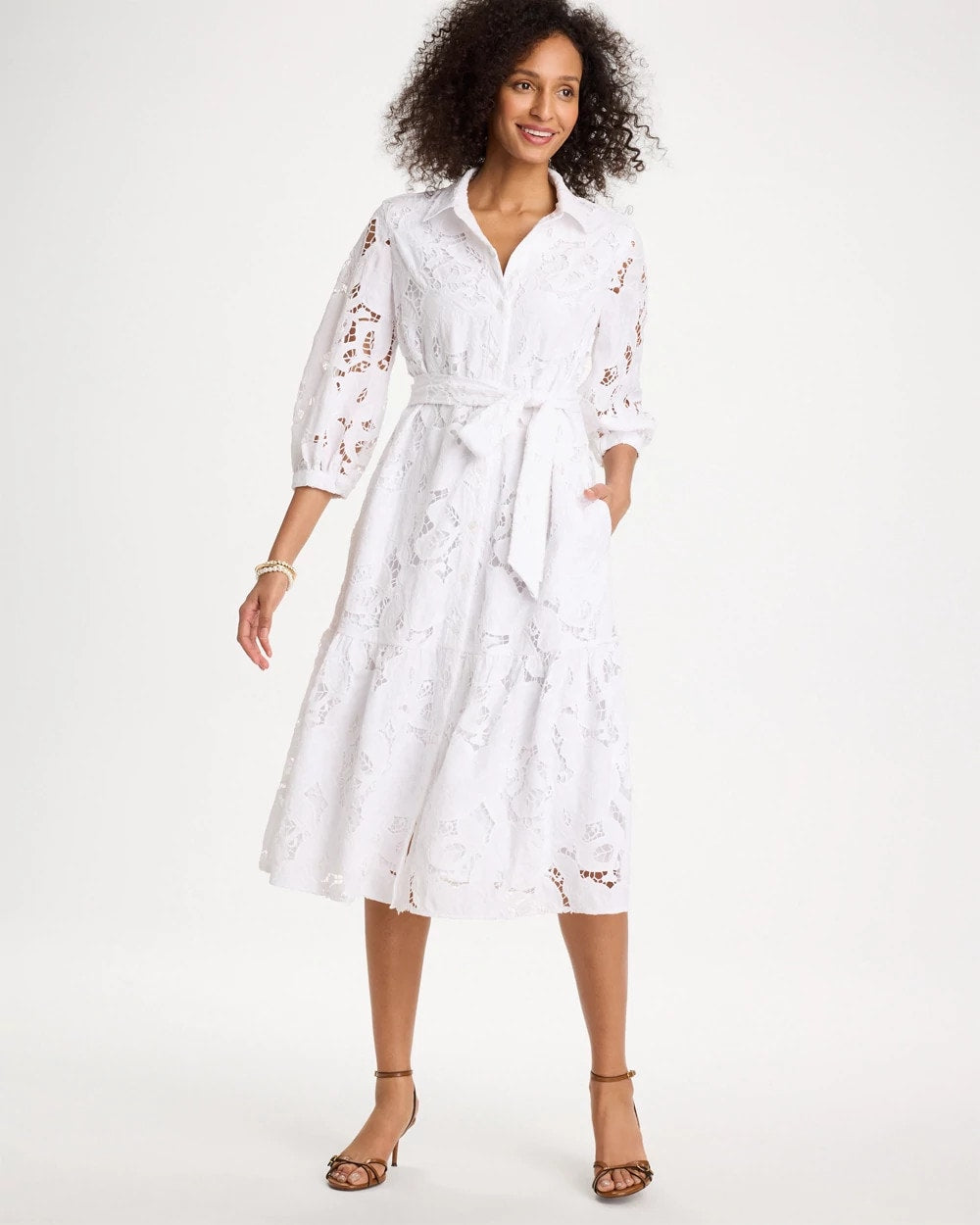 Chico's | Lace Cutout Belted Shirtdress/ Alabaster