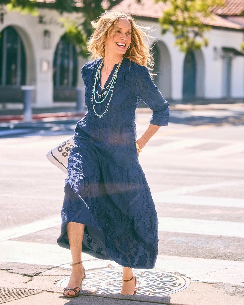 Chico's | Tiered Lace Dress/ Passport Blue