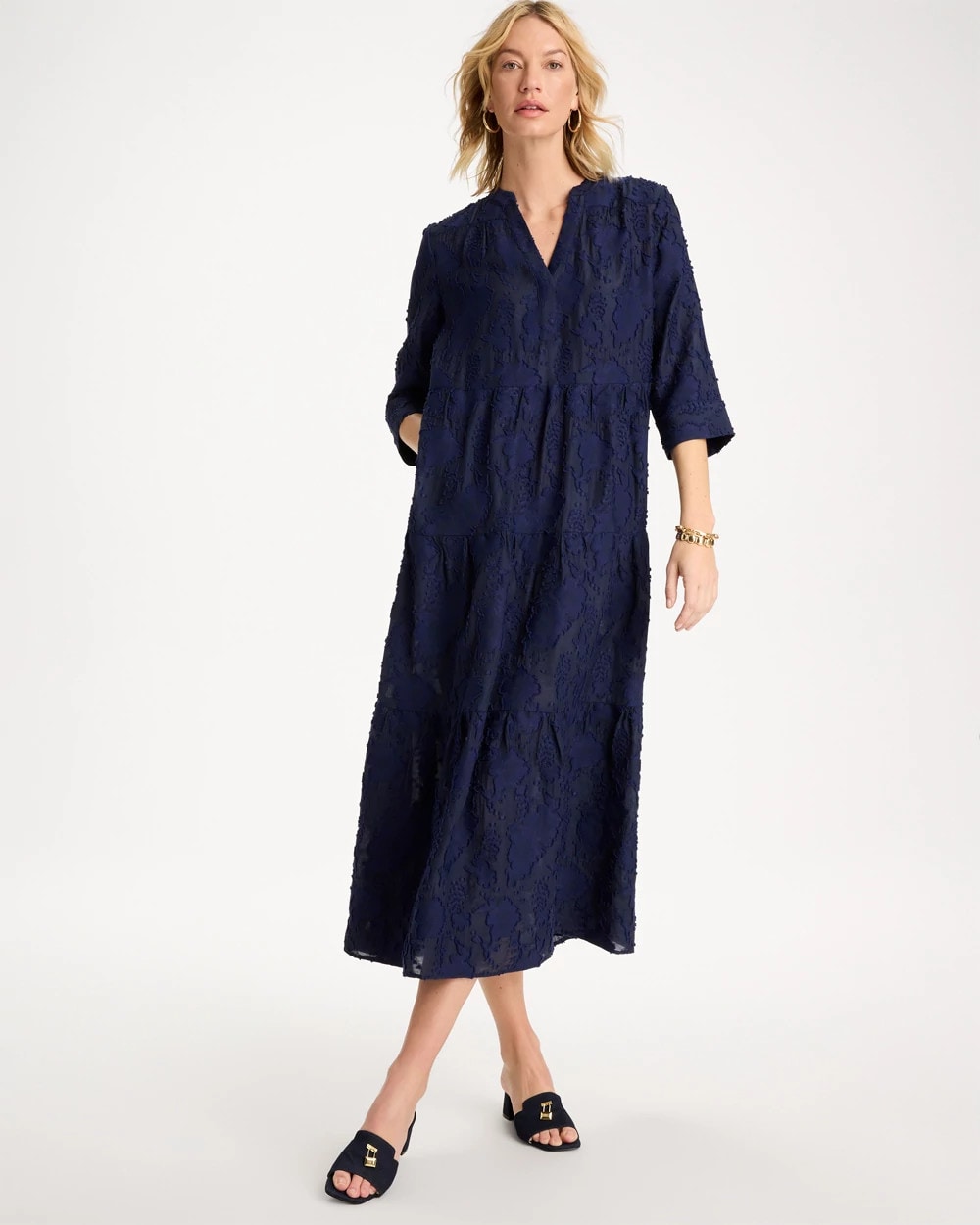 Chico's | Tiered Lace Dress/ Passport Blue