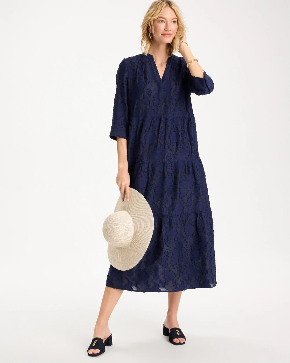 Chico's | Tiered Lace Dress/ Passport Blue
