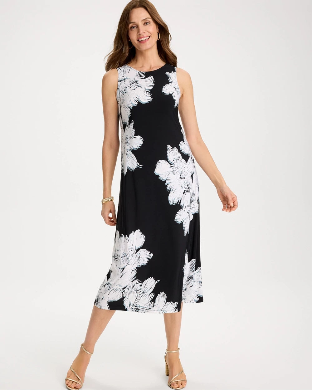 Chico's | Travelers™ Knit Abstract Floral Swing Dress/ Black