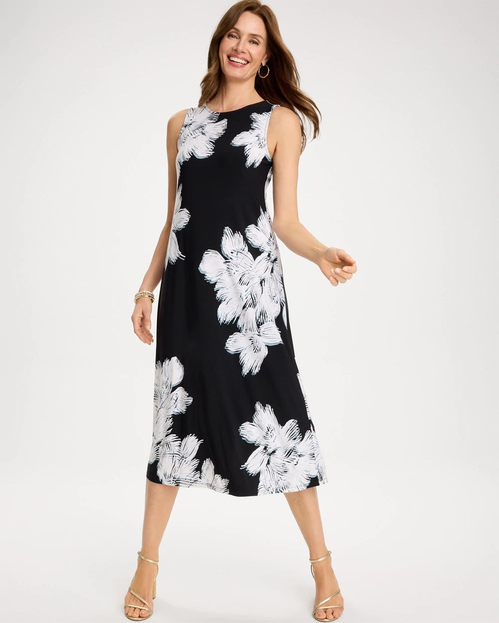 Chico's | Travelers™ Knit Abstract Floral Swing Dress/ Black