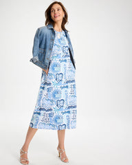 Chico's | Soft-Stretch Sleeveless Tropical Dress/ Passport Blue