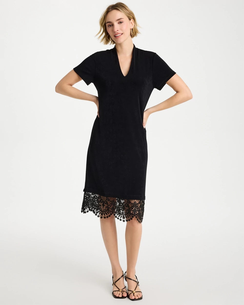 Chico's | Travelers™ Lace Hem V-Neck Dress/ Travelers Black