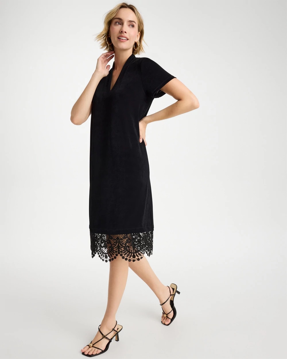 Chico's | Travelers™ Lace Hem V-Neck Dress/ Travelers Black